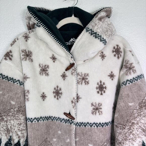 Denali Jacket Womens Medium Reversible Fleece Coat Hooded Moose Winter Scene Vtg - Picture 7 of 15